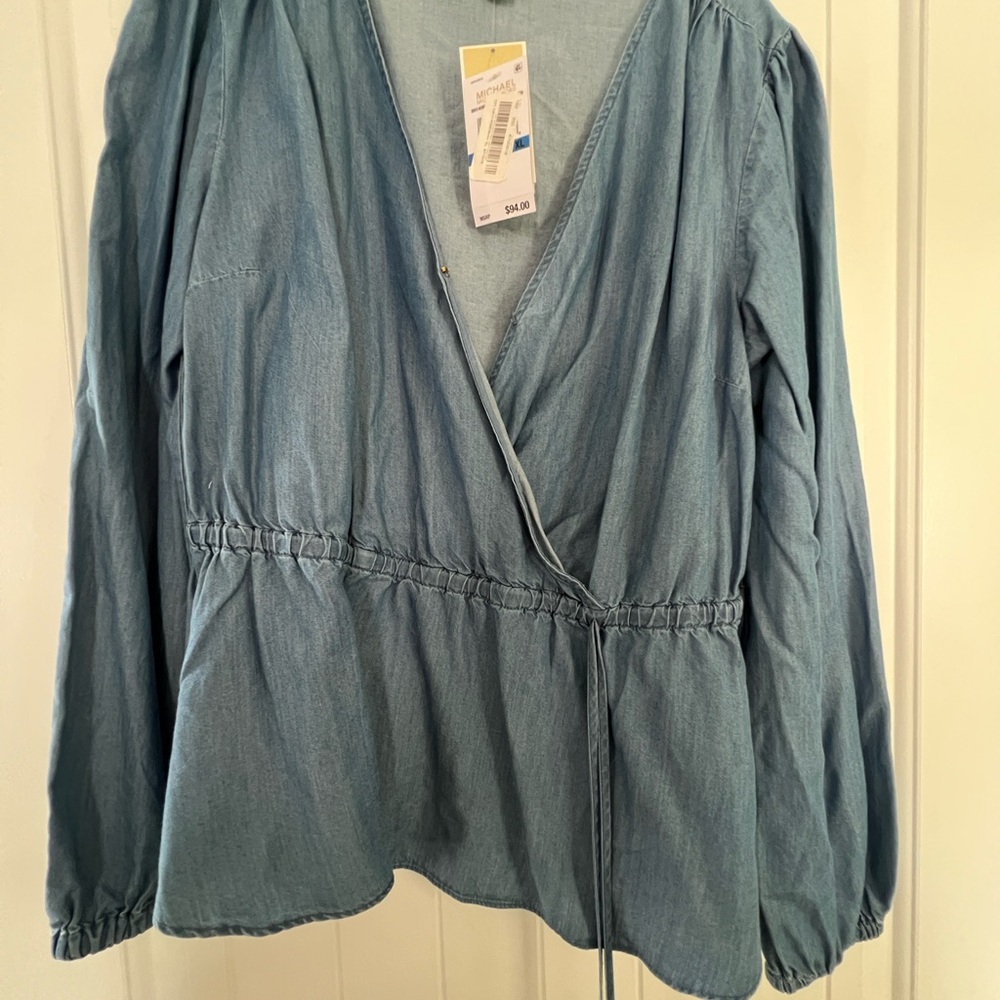 Michael Kors Green Wrap Blouse Long Sleeve Relaxed